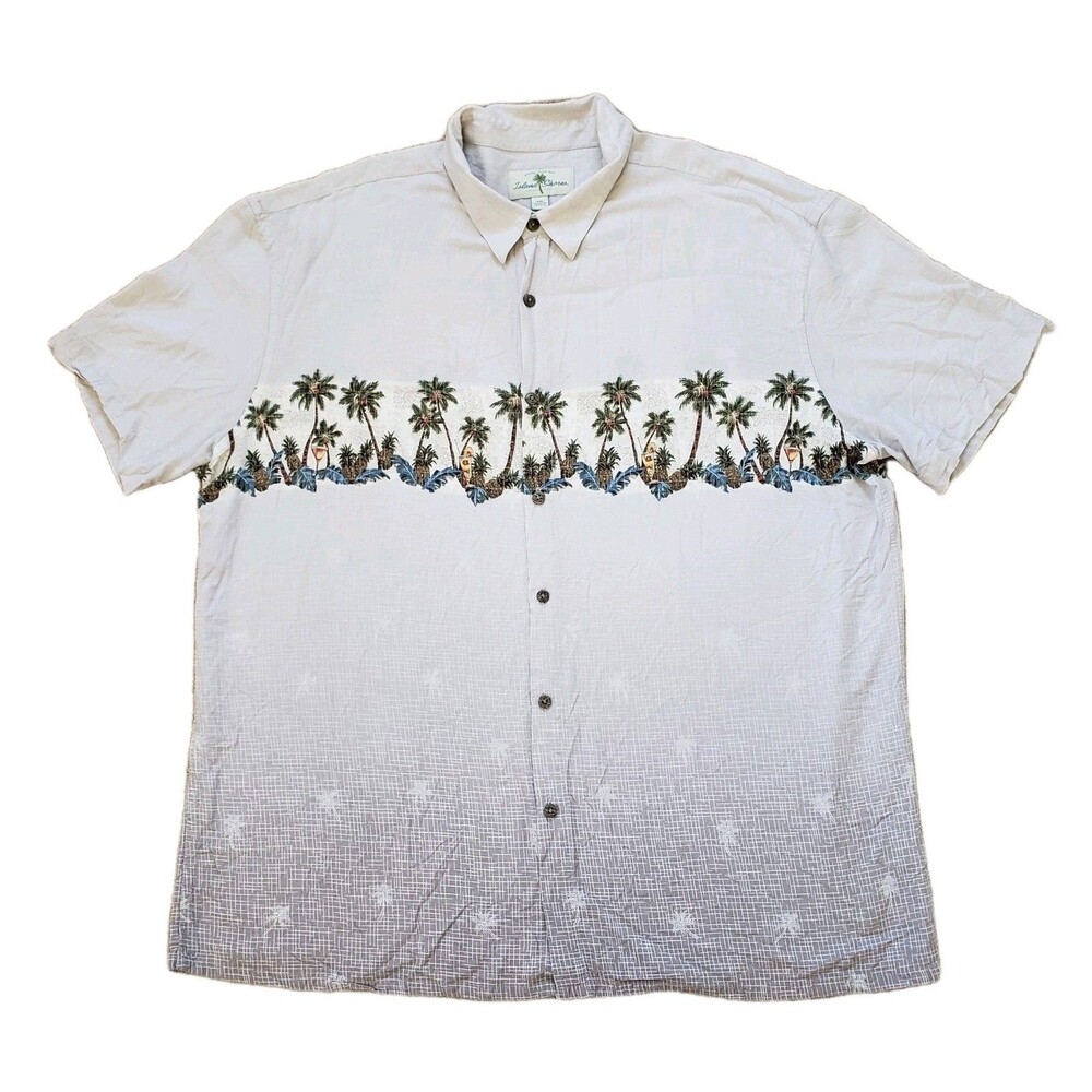 Island Shores Palm Trees & Drinks Size 2XL Mens Short Sleeve Button Up Shirt